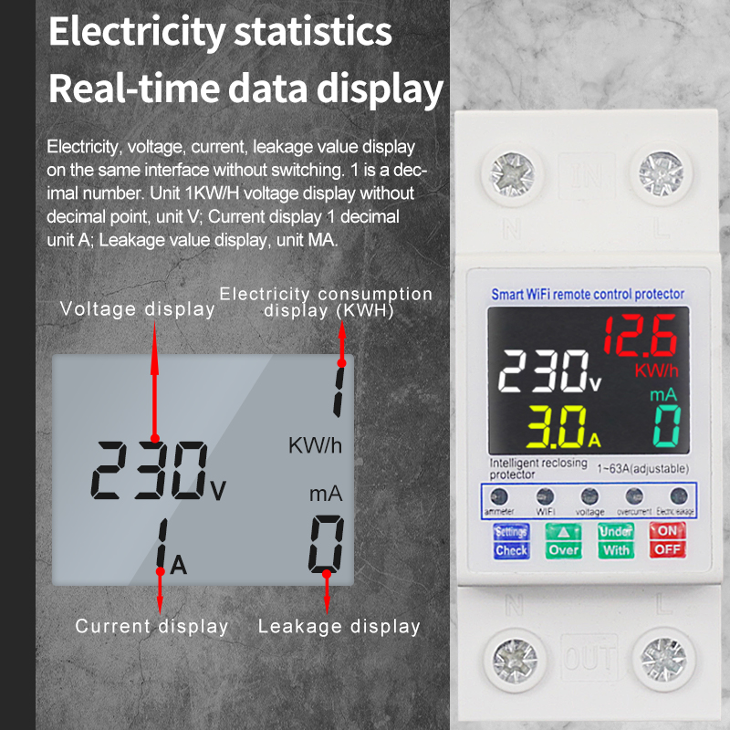 WiFi Intelligent Reclosing 2P 1-63A Leakage Protection Switch