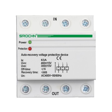 Self-Resetting Overvoltage and Undervoltage Delay Protection Device Three-Phase 4P63A