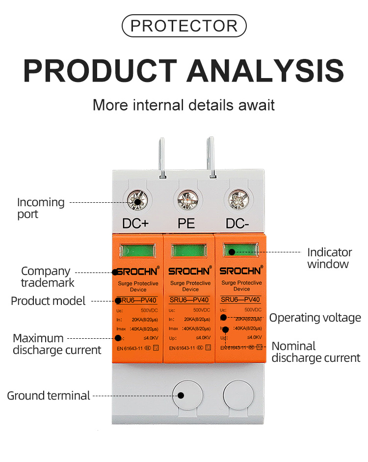3P 500VDC T2 Surge Protective Device 40kA 20kA SPD04