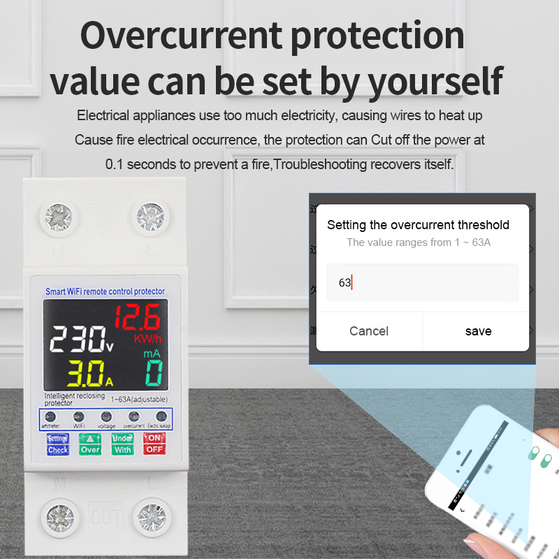 WiFi Intelligent Reclosing 2P 1-63A Leakage Protection Switch