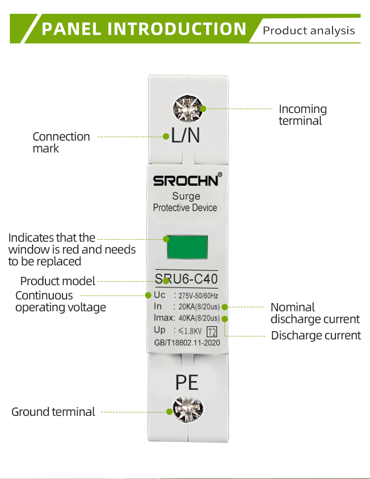 1P 275V T2 Lightning Arrester 20KA to 40KA Surge Protective Device Lightning Surge Protector SPD Category (5)